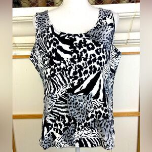 Chicos NWOT all cotton modern mixed Animal Print Sleeveless Top great weight!!